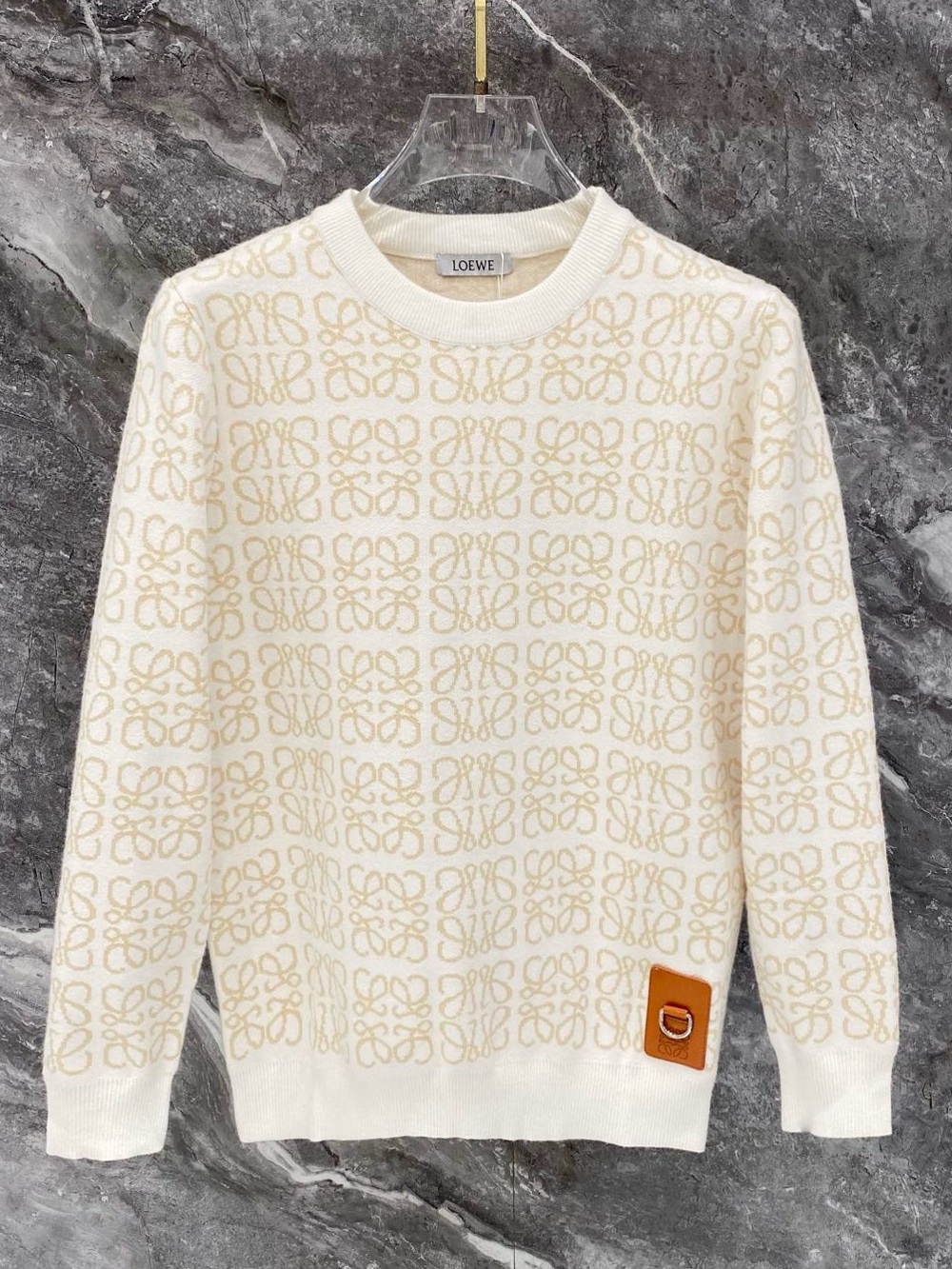 Loewe Cream and Beige Anagram-Jacquard Sweater